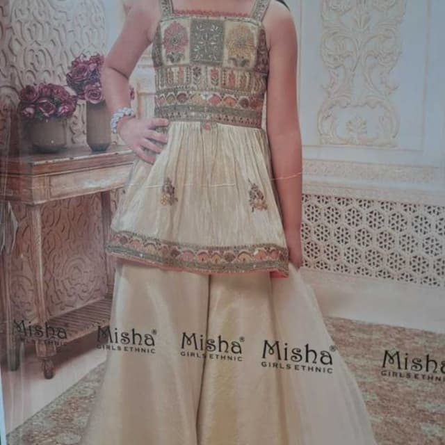 Cream, Gold, Pink, Green Sharara Set