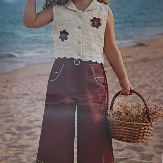 Cream, Maroon, Brown Co-ord Set