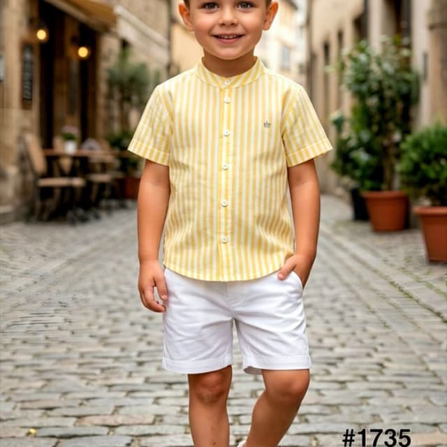 Yellow and White Stripes Shirt and Shorts Set