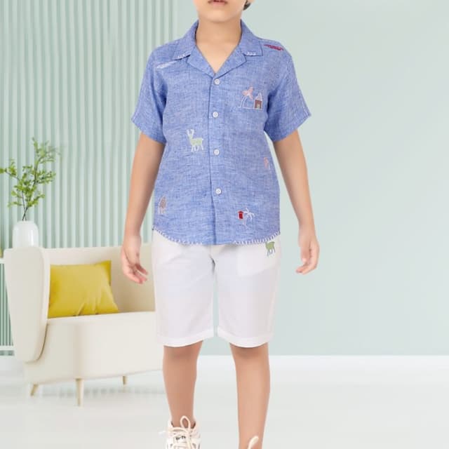 Blue and White Shirt and Shorts Set