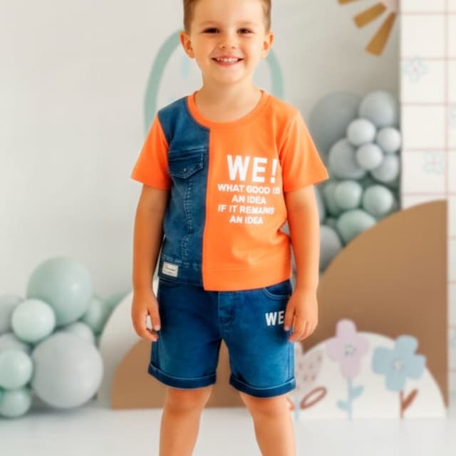 Blue and Orange T-shirt and Shorts Set