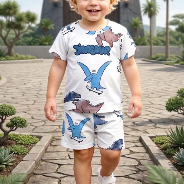 White, Blue, Brown, Black T-shirt and Shorts Set
