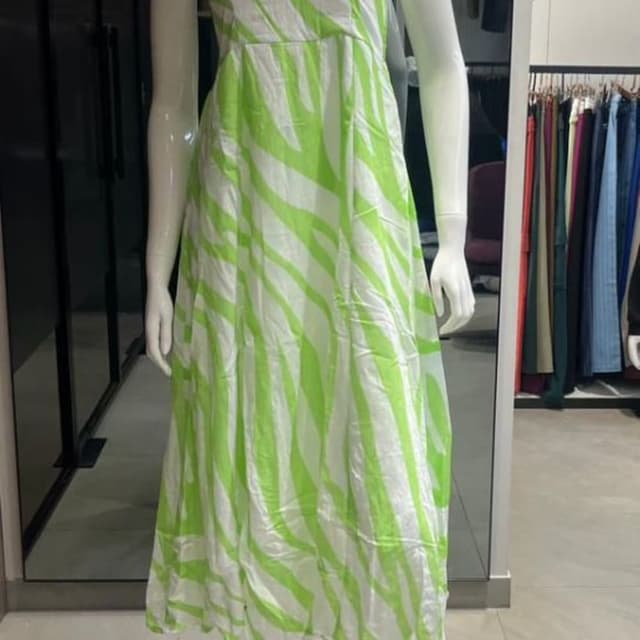 White and Lime Green Midi Dress