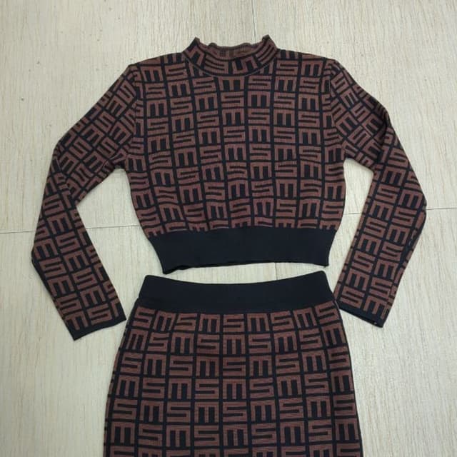 Brown and Black Co-ord Set (Crop Top and Skirt)