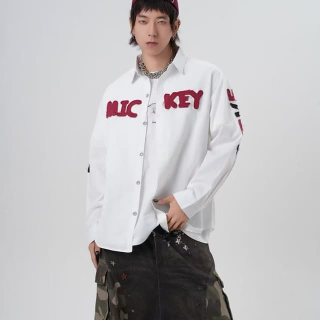 White, Red, Black, Camouflage Shirt