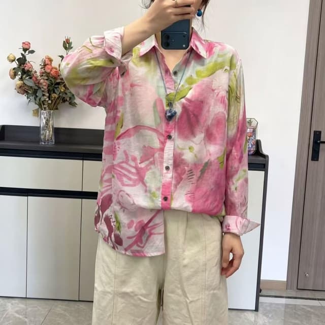 Pink, Green, White Shirt