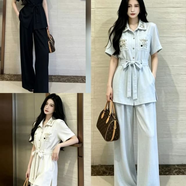 Black, Light Blue, White Pantsuit