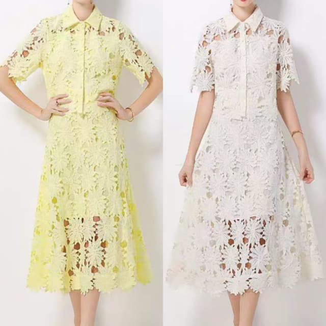 Pale Yellow, White Dress