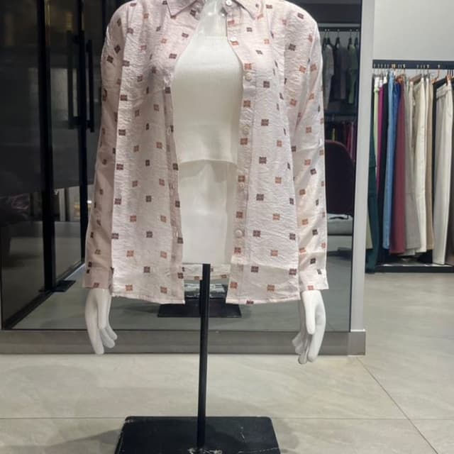 Off-white with brown and orange print Long Shirt