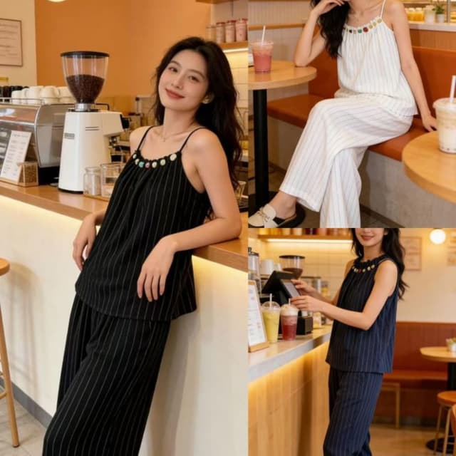 Black and white stripes, Navy and white stripes Pajama Set