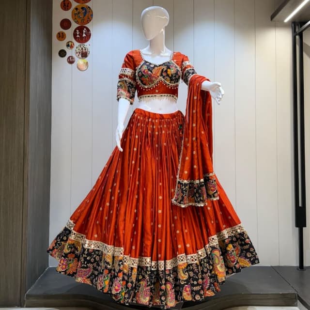 Orange, Black, Multicolor, Gold Lehenga Choli