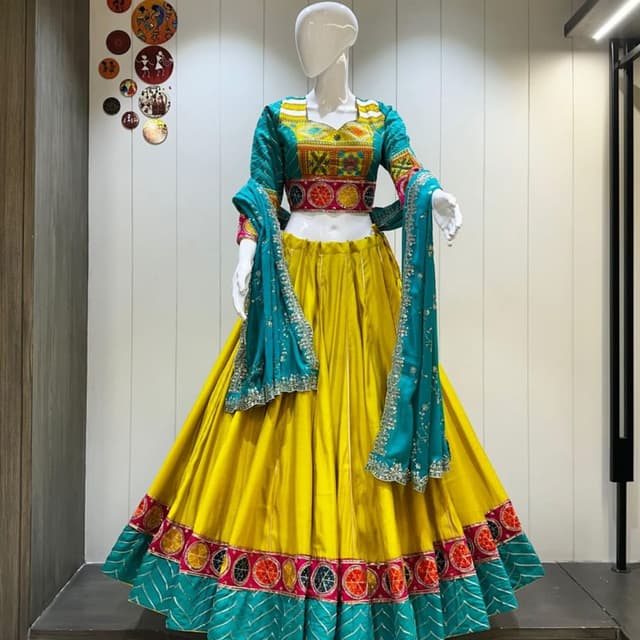 Yellow, Teal, Pink, Multicolor Lehenga Choli