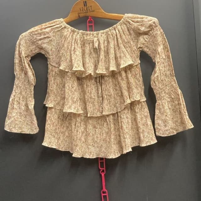 Beige with a delicate floral print in pink and green Blouse