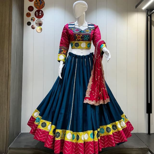 Deep Teal, Magenta, Yellow, Blue, White, Pink Lehenga Choli