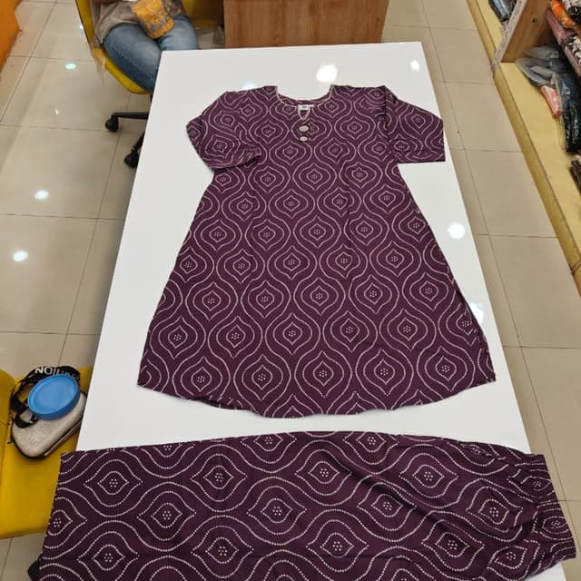 Deep Purple with White/Cream print Kurta and Pant Set