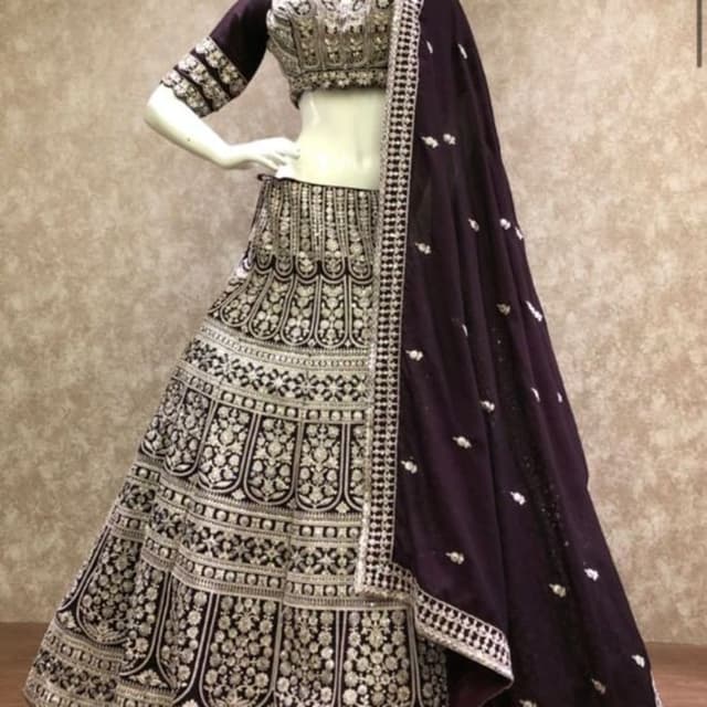 Deep purple with silver/white embroidery Lehenga Choli