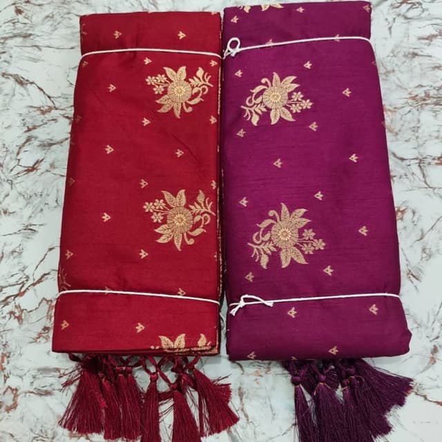 Deep Red, Royal Purple, Gold Unstitched Fabric (likely for Salwar Kameez or Saree)