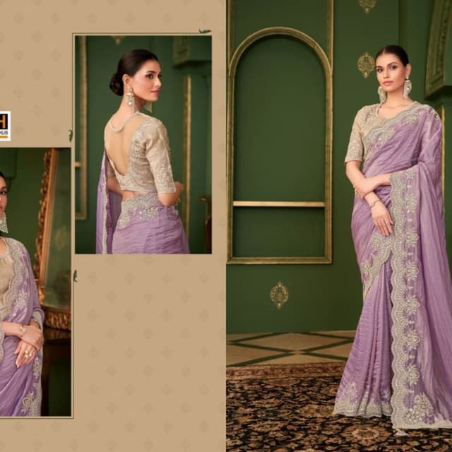 Lavender, Beige, Silver Saree