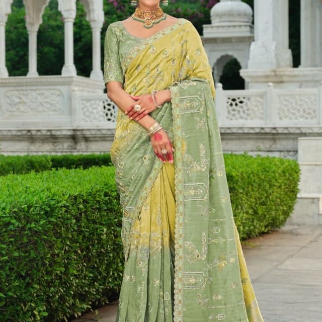 Yellow and Green Ombre Saree