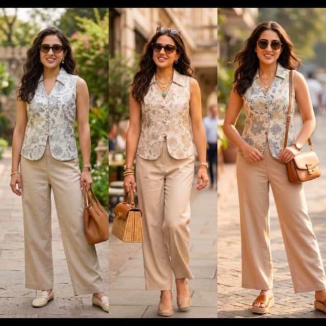 Beige, White, Grey Vest, Trousers