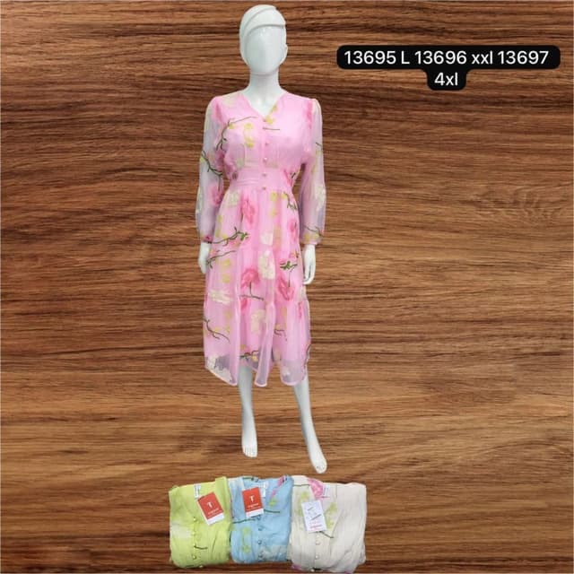 Pink with floral prints in white and green Kurti