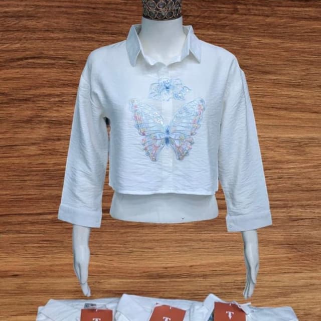 White, Blue, Pink, Yellow Shirt