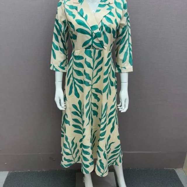 Cream with green leaf print Dress