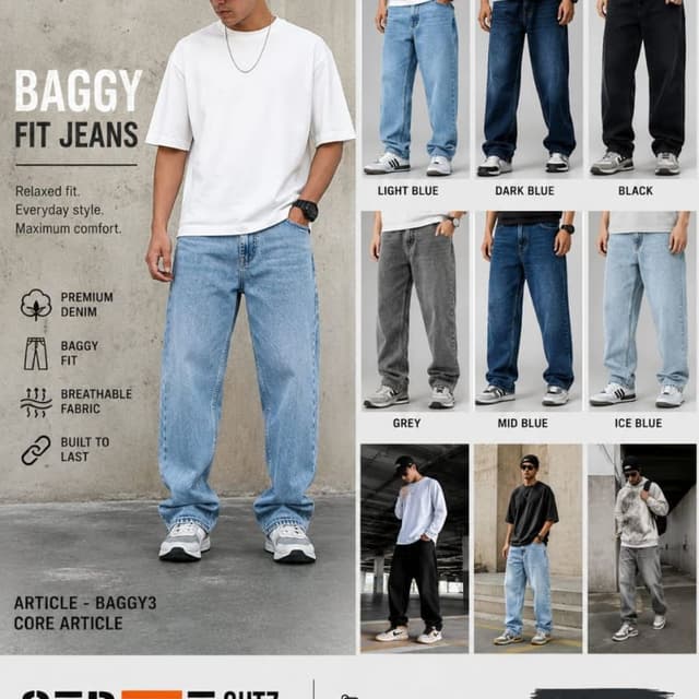 Light Blue, Dark Blue, Grey, Mid Blue Jeans