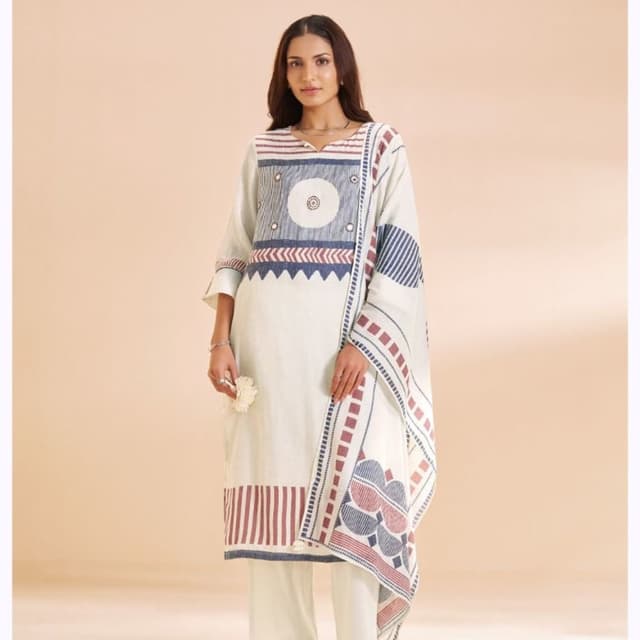 Off-white, Blue, Maroon, Red Kurta Set