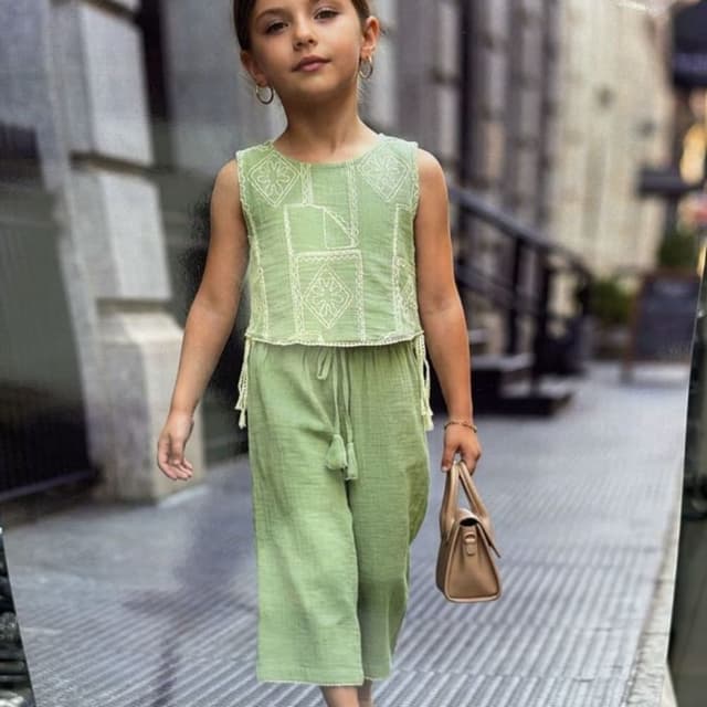Light Green Two-piece set (Top and Pants)