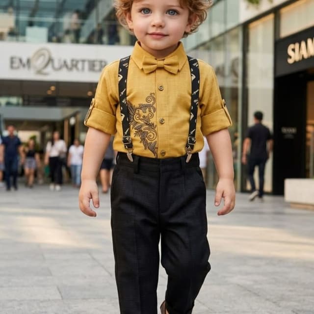 Mustard yellow, black, brown Shirt and Trousers Set