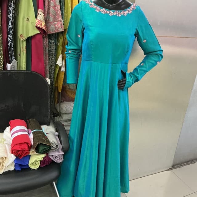 Teal with pink embroidery Anarkali Dress
