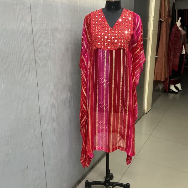 Red, Pink, Gold Kaftan Dress