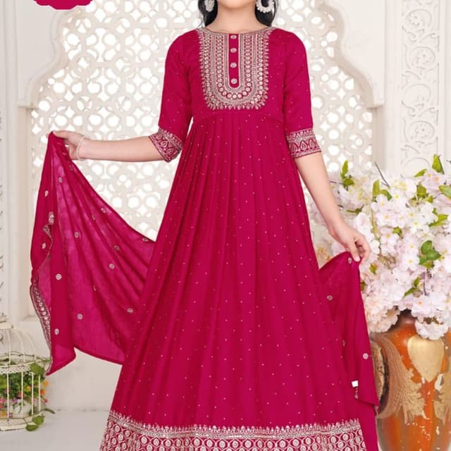 Fuchsia Pink with Silver embellishments Anarkali Suit