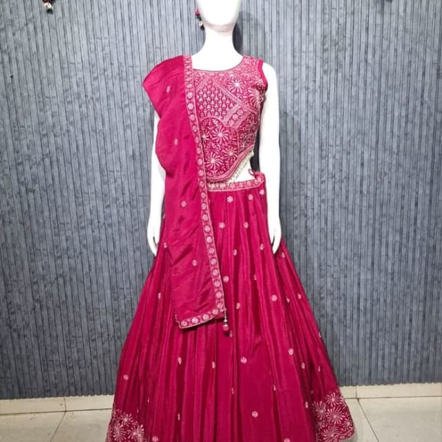 Rani Pink with Silver/White Embellishments Lehenga Choli