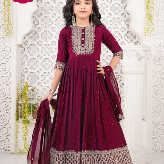 Maroon with silver/gold embellishments Anarkali Suit Set