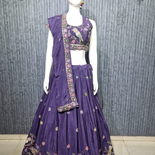 Deep Purple with multicolored embroidery Lehenga Choli