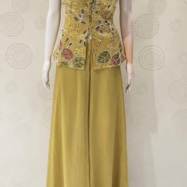 Mustard Yellow, Green, Pink, Brown, Gold Peplum Top with Palazzo Pants