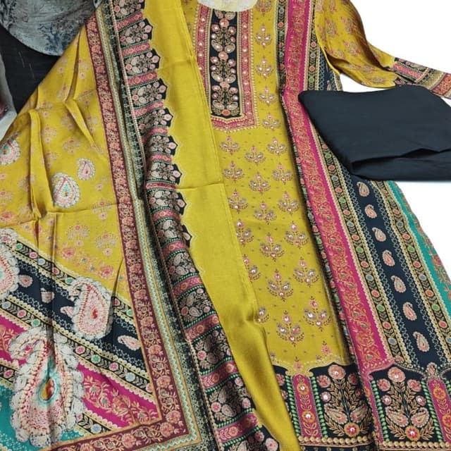 Mustard Yellow, Black, Pink, Teal, White Kurta Set