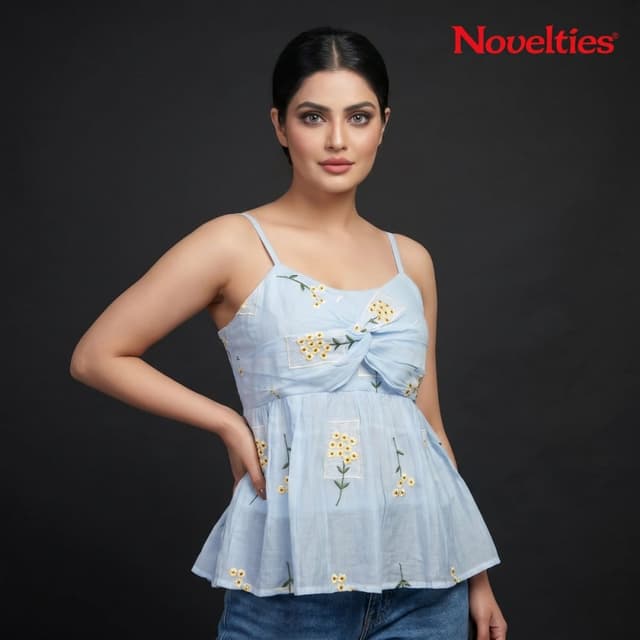 Light Blue with Yellow floral print Peplum Top