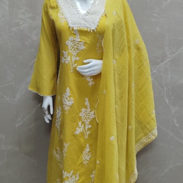 Yellow and White Salwar Kameez Set