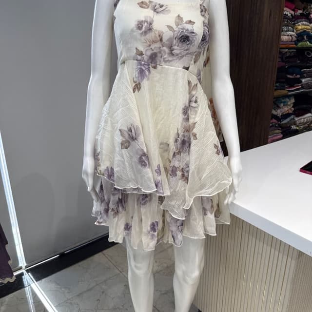 Off-white with purple and brown floral print Dress