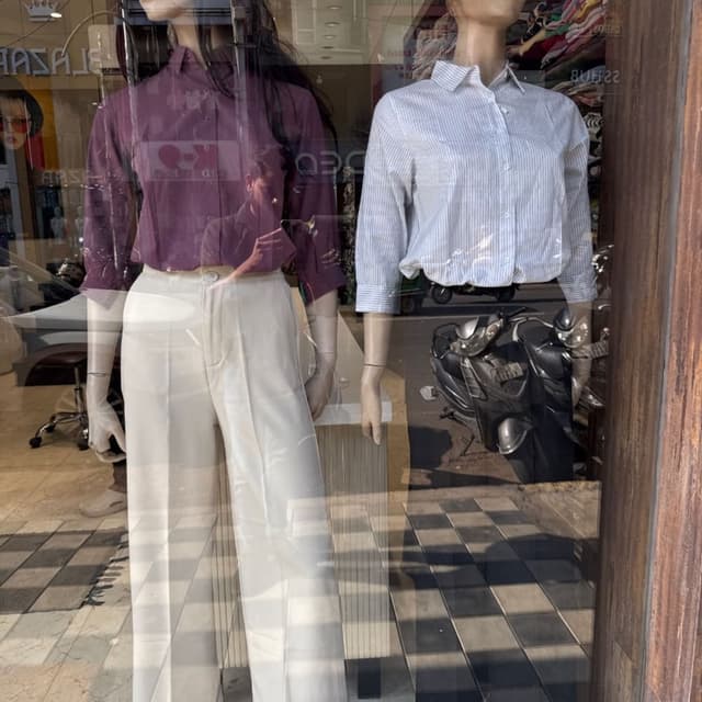 Plum, White, Blue Stripes Shirt, Pants