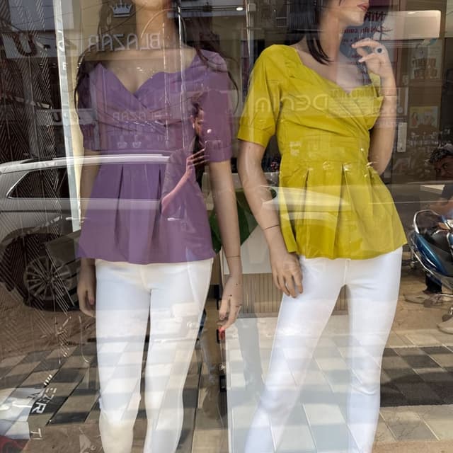 Purple, Yellow, White Top, Pants