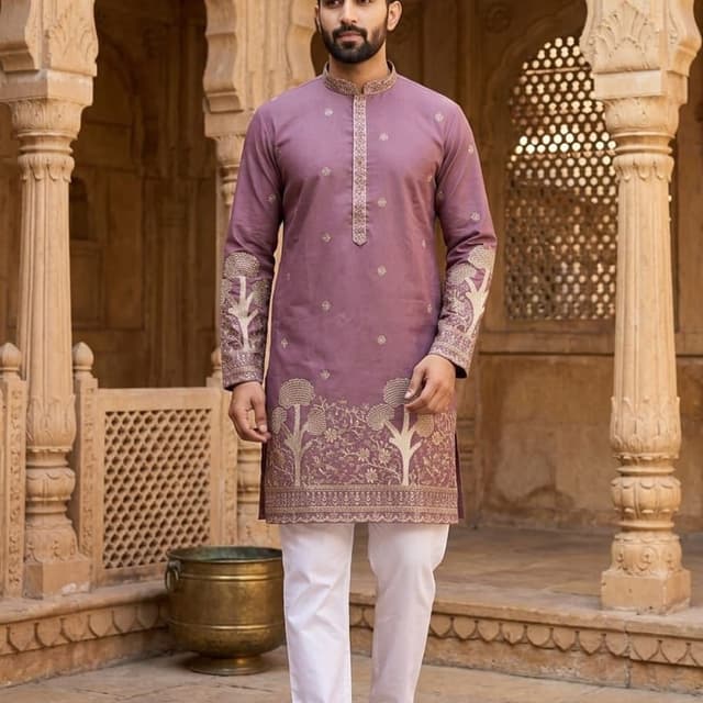 Dusty purple with gold embroidery Kurta and Salwar