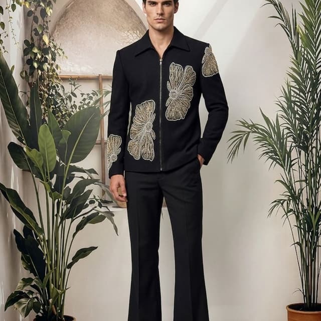 Black with gold and silver floral embroidery Jacket