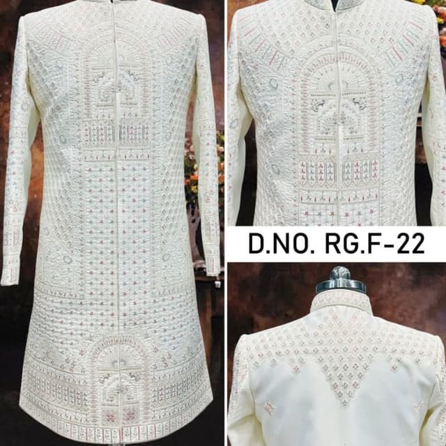 Cream/Ivory with subtle Red and Silver embroidery Sherwani