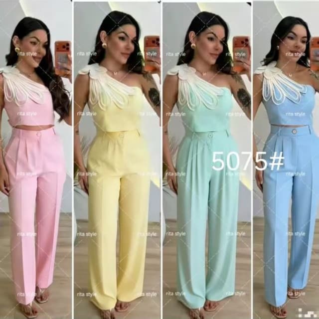 Pastel Pink, Pastel Yellow, Mint Green, Baby Blue Pantsuit Set
