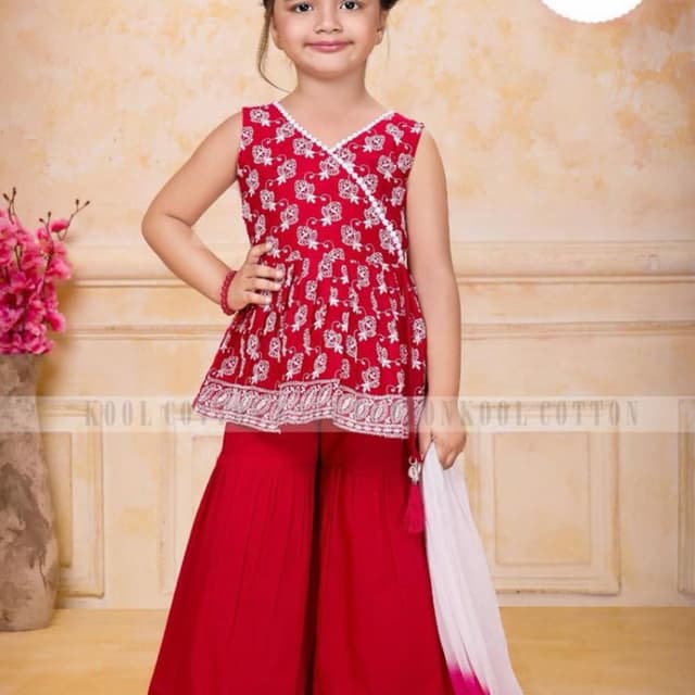 Red, White Sharara Set