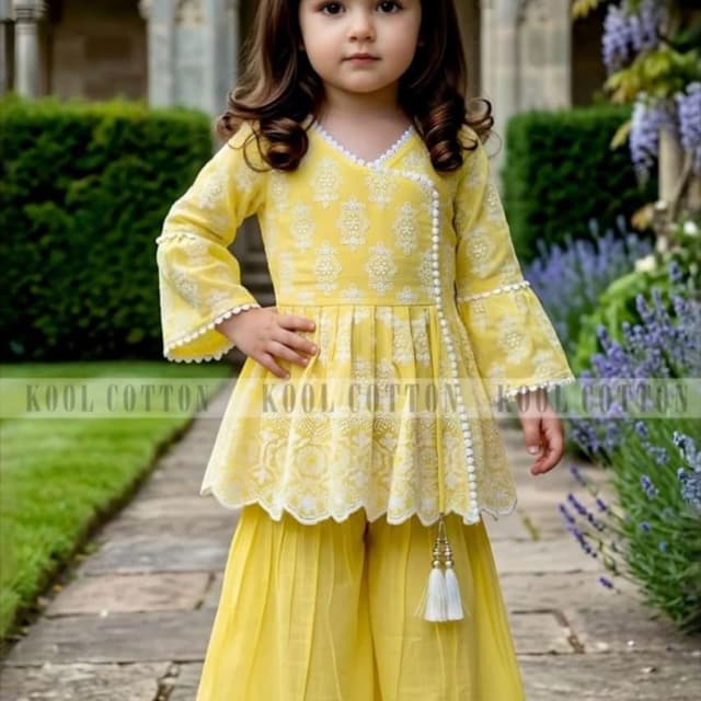 Yellow with white accents Sharara Set